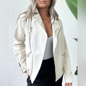 MISSGUIDED faux Leather Jacket in Bone